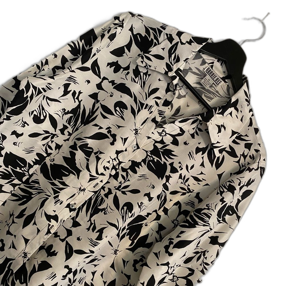 Vintage 14 All Over Print Floral Silk Blouse, AOP Black/White Retro Boho b29
